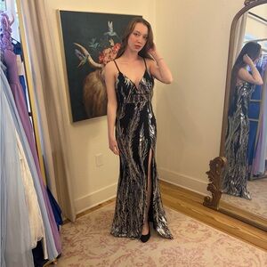 Glamorous Black and Silver Prom Dress